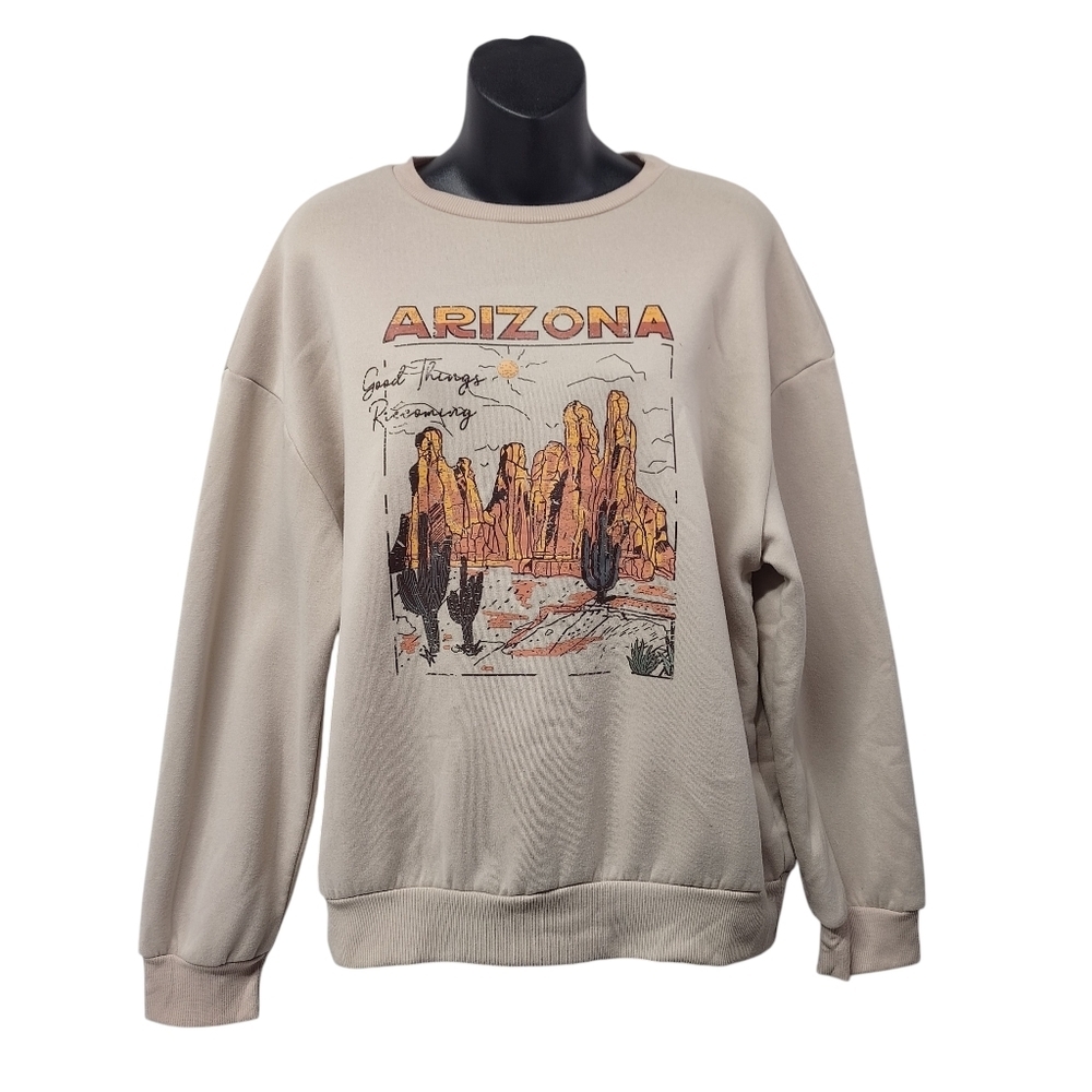Shein Arizona Women's Tan Orange Pullover Fleece Lined Sweatshirt Size L - Picture 1 of 6